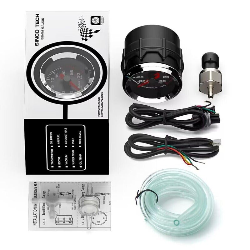 SINCO TECH 2'' 52mm Boost Gauge with Sensor Kit Car Meter (Boost) - Image 3
